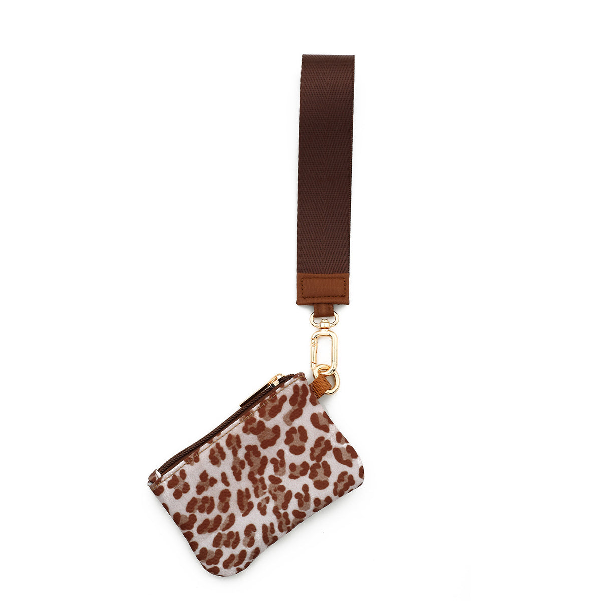 Mini Zip Coin Purse Wristlet Keychain - Leopard