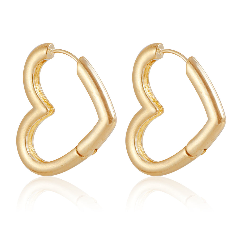 Open Heart Chunky Huggie Earrings - Gold