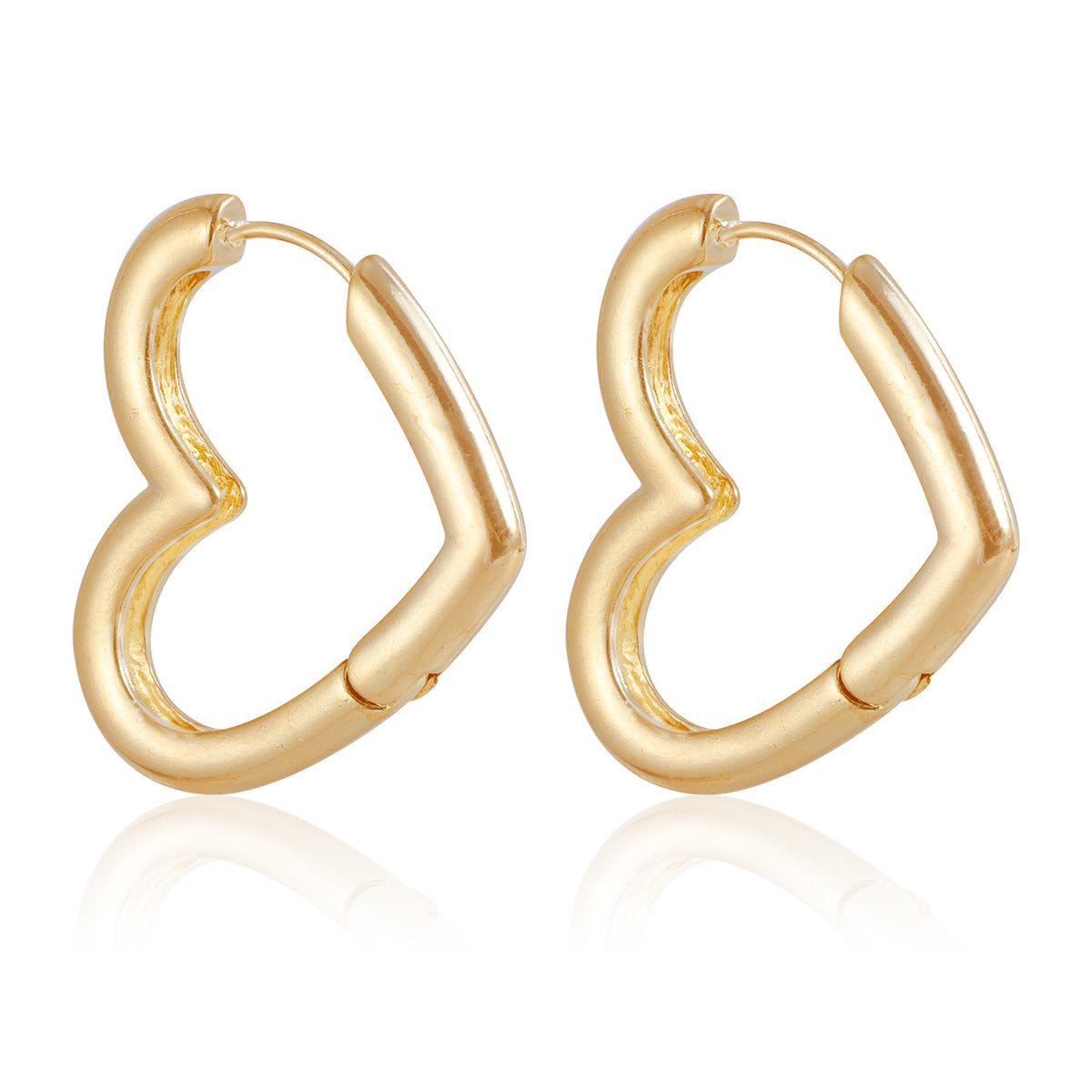 Open Heart Chunky Huggie Earrings - Gold