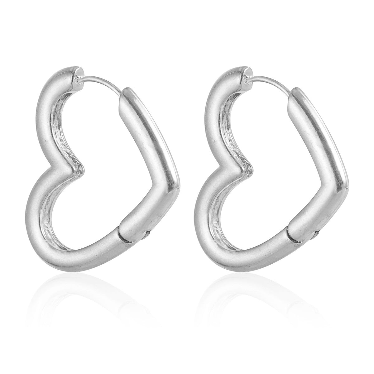 Open Heart Chunky Huggie Earrings - Silver