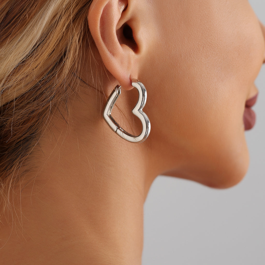 Open Heart Chunky Huggie Earrings