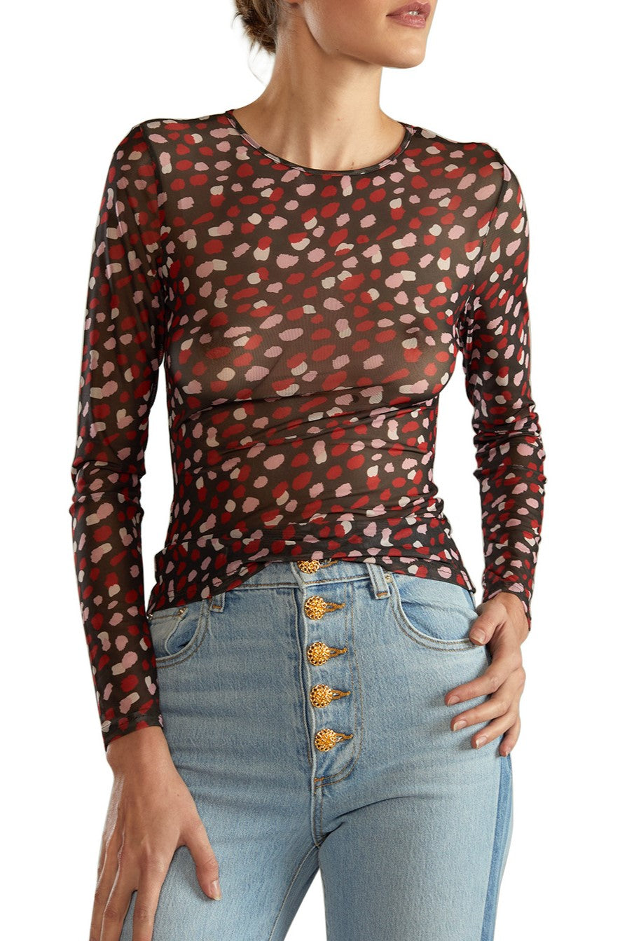 Sheer Mesh Long Sleeve Printed Tee - speckle - 1