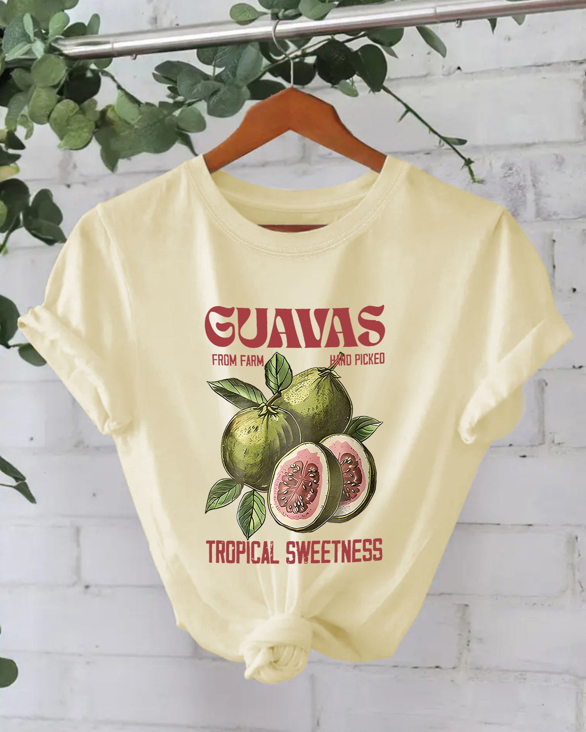 Guava Fruit Graphic Cotton Tee - Apricot