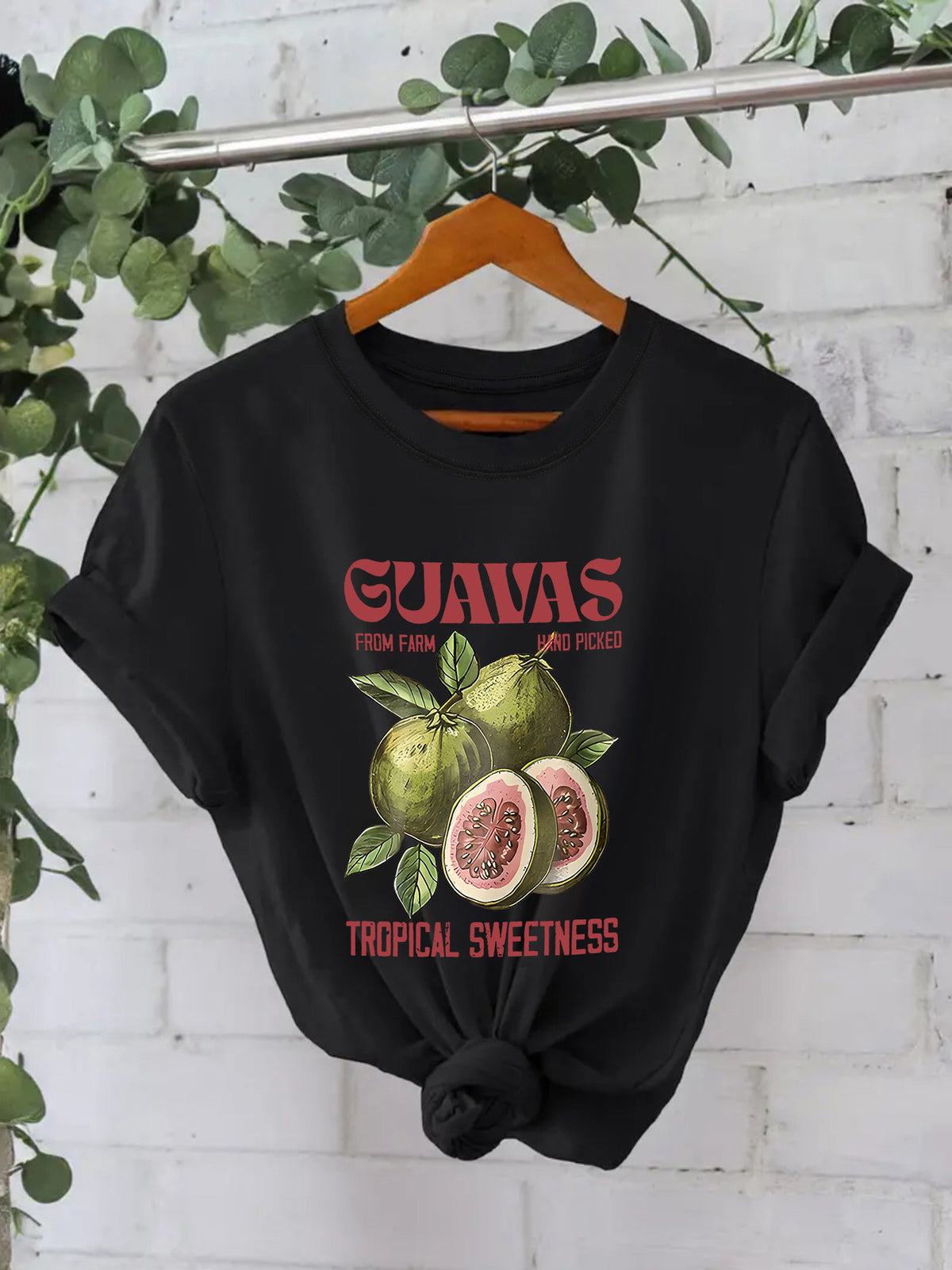 Guava Fruit Graphic Cotton Tee - Black