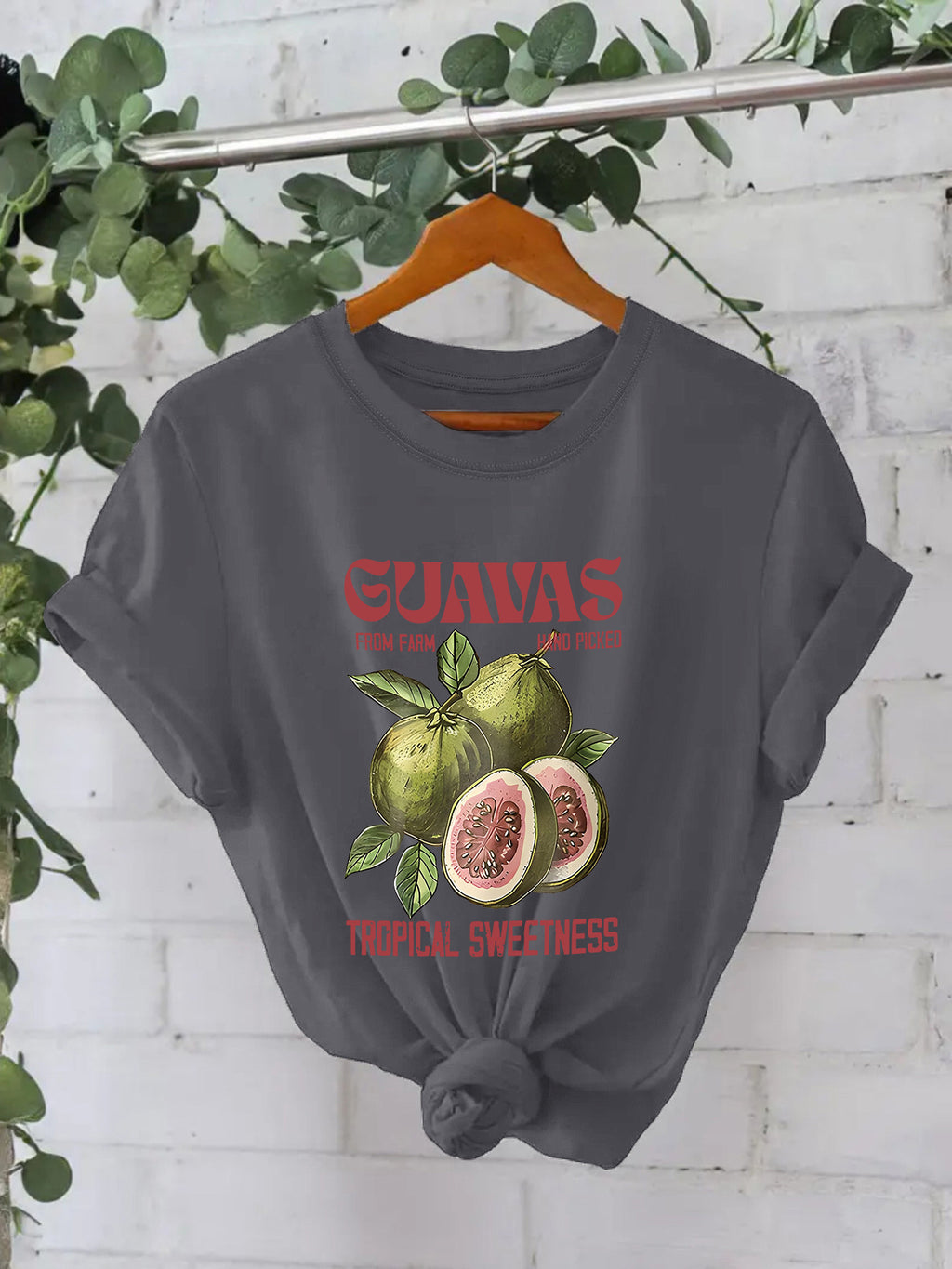 Guava Fruit Graphic Cotton Tee - Gray