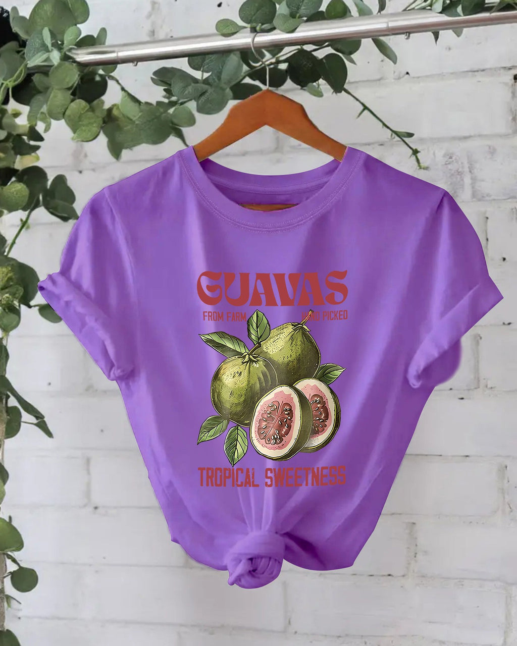 Guava Fruit Graphic Cotton Tee - Purple