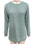 Diamond Textured Crew Neck Longline Top - Green