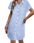 Short Sleeve Button Front Shirt Dress - Color_1