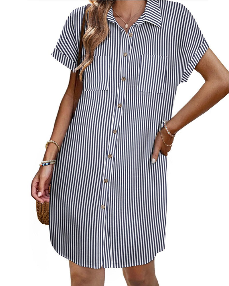 Short Sleeve Button Front Shirt Dress - Color_2