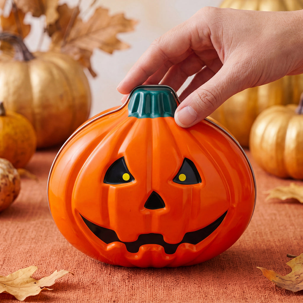 Jack-O'-Lantern Treat Tin With Lid, Halloween Decor - view 1