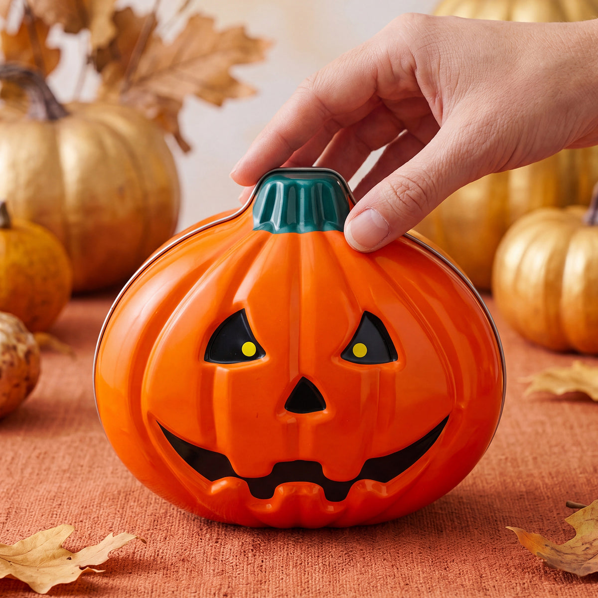 Jack-O'-Lantern Treat Tin With Lid, Halloween Decor - view 1