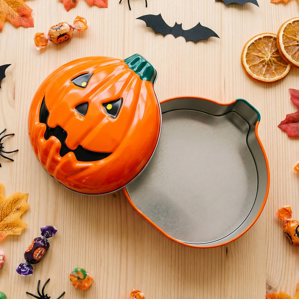 Jack-O'-Lantern Treat Tin With Lid, Halloween Decor - view 2