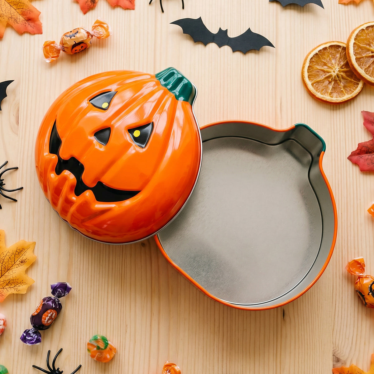 Jack-O'-Lantern Treat Tin With Lid, Halloween Decor - view 2