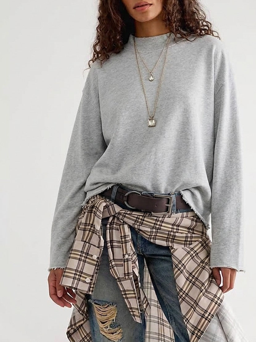 Easy Fit Long Sleeve Cotton Rich Pullover Sweatshirt - HeatherGrey