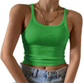 Fine Rib Scoop Neck Crop Tank - Green