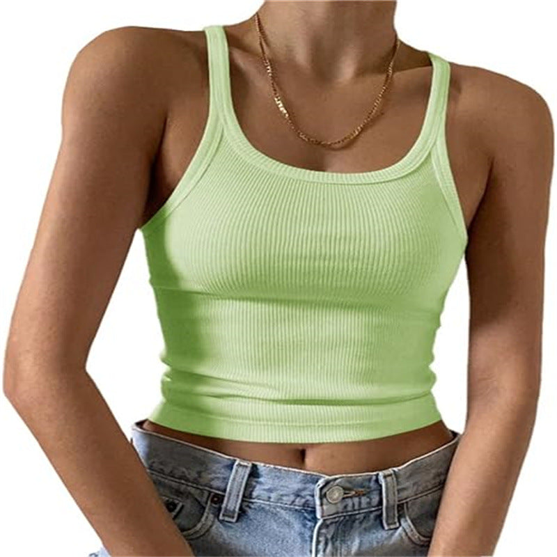Fine Rib Scoop Neck Crop Tank - LtGreen