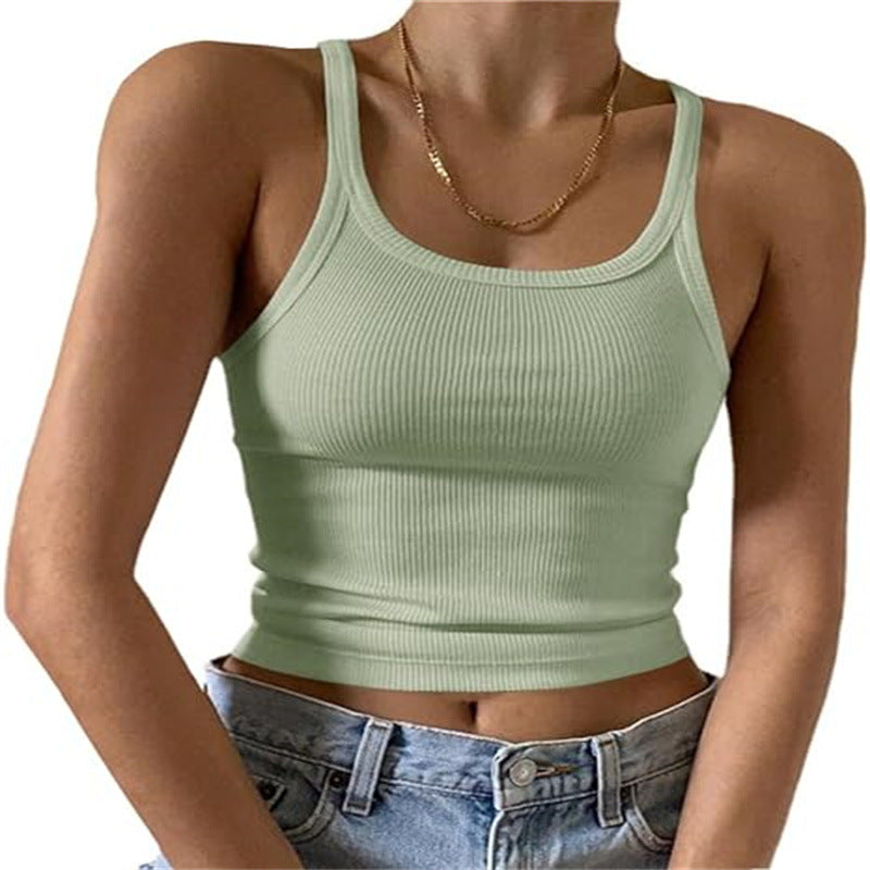 Fine Rib Scoop Neck Crop Tank - Mint