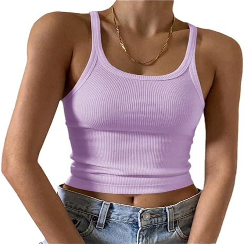 Fine Rib Scoop Neck Crop Tank - Violet