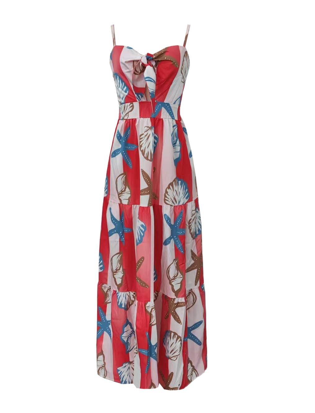 Seashell Print Tiered Split Maxi Dress