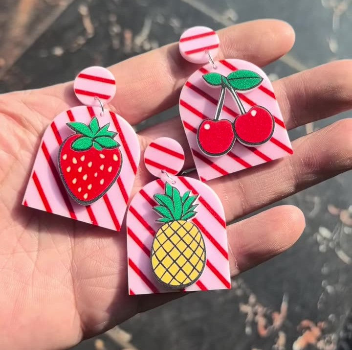 Fruit Motif Striped Acrylic Drop Earrings - view 1