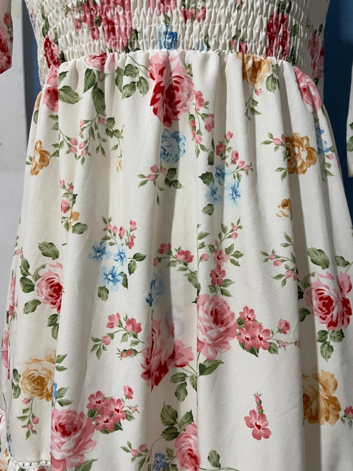 Tiered Floral Maxi Dress With Shoulder Ties - white - 7