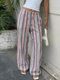 Striped Wide Leg Drawstring Beach Pants - Grey