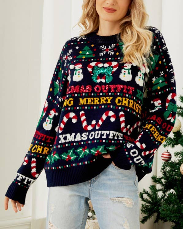 Snowman Candy Cane Fair Isle Christmas Sweater
