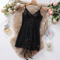 Sheer Mesh Underwire Lace Up Back Slip Dress - Black