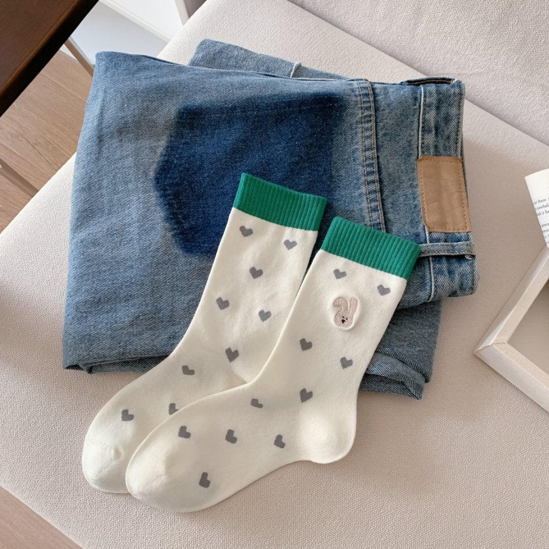 Cartoon Puppy And Bear Crew Socks - Rabbit