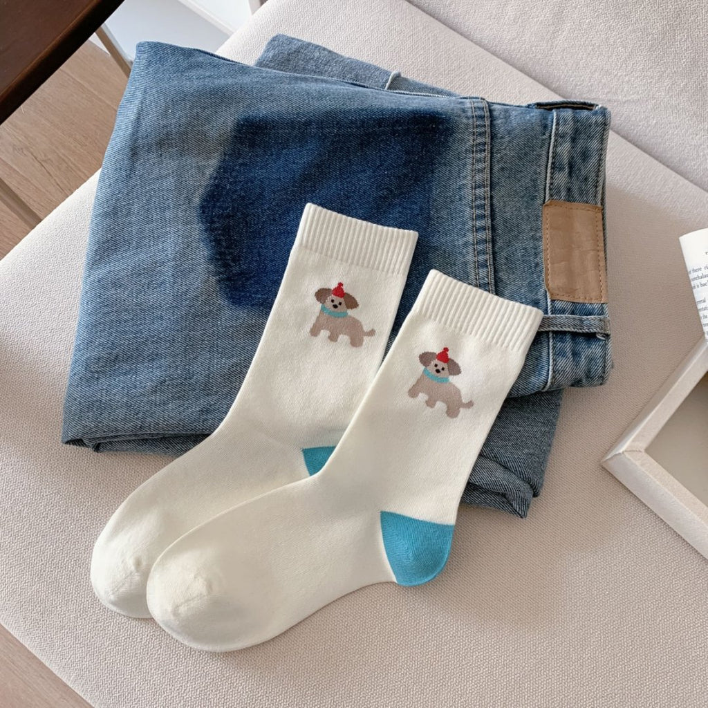 Cartoon Puppy And Bear Crew Socks - ScarfDog