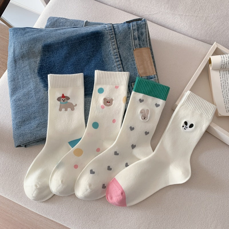 Cartoon Puppy And Bear Crew Socks