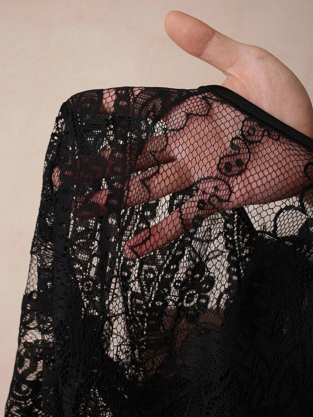 Sheer Floral Lace Blouse With Tassel Hem - Black - 1