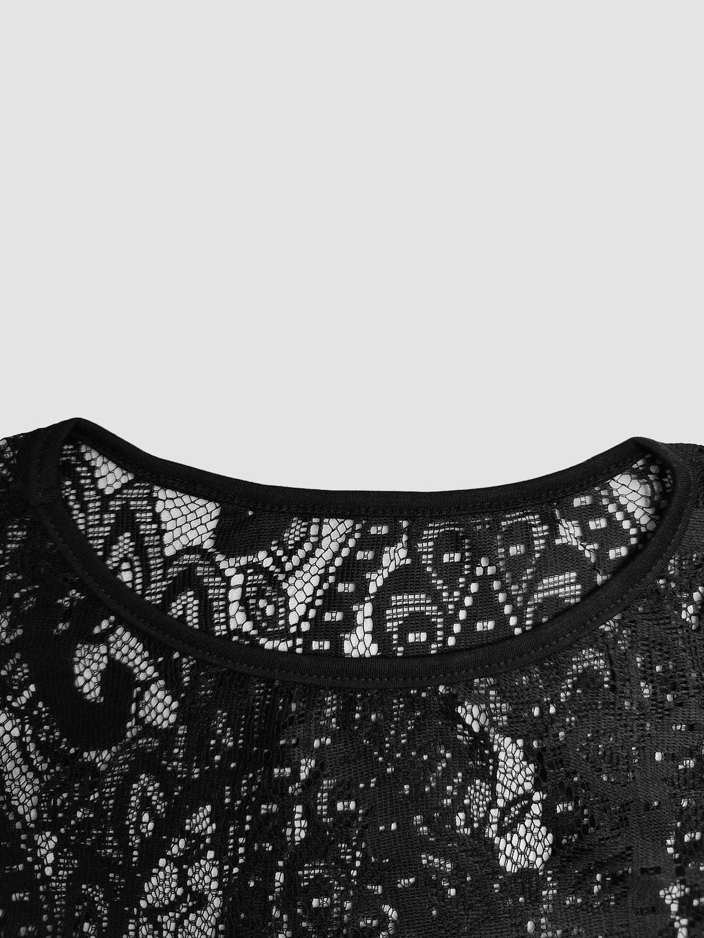 Sheer Floral Lace Blouse With Tassel Hem - Black - 2