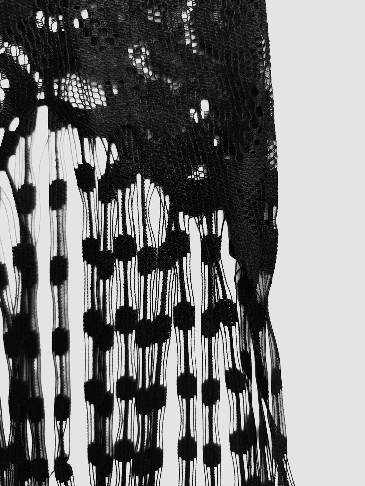 Sheer Floral Lace Blouse With Tassel Hem - Black - 3
