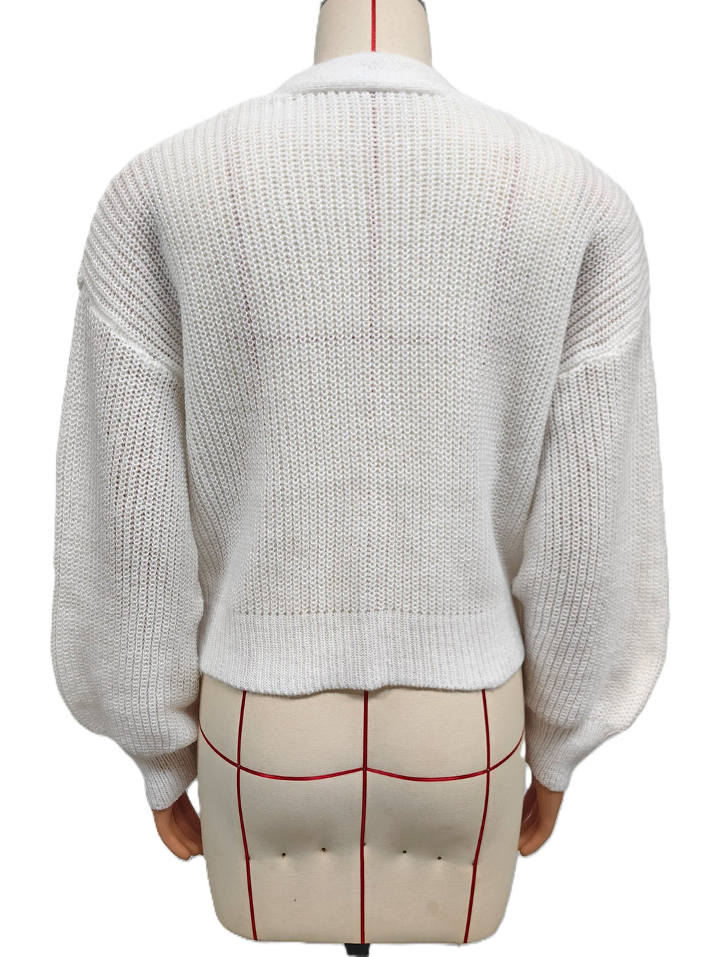 Cropped Bow Applique V-Neck Knit Cardigan - White - 2