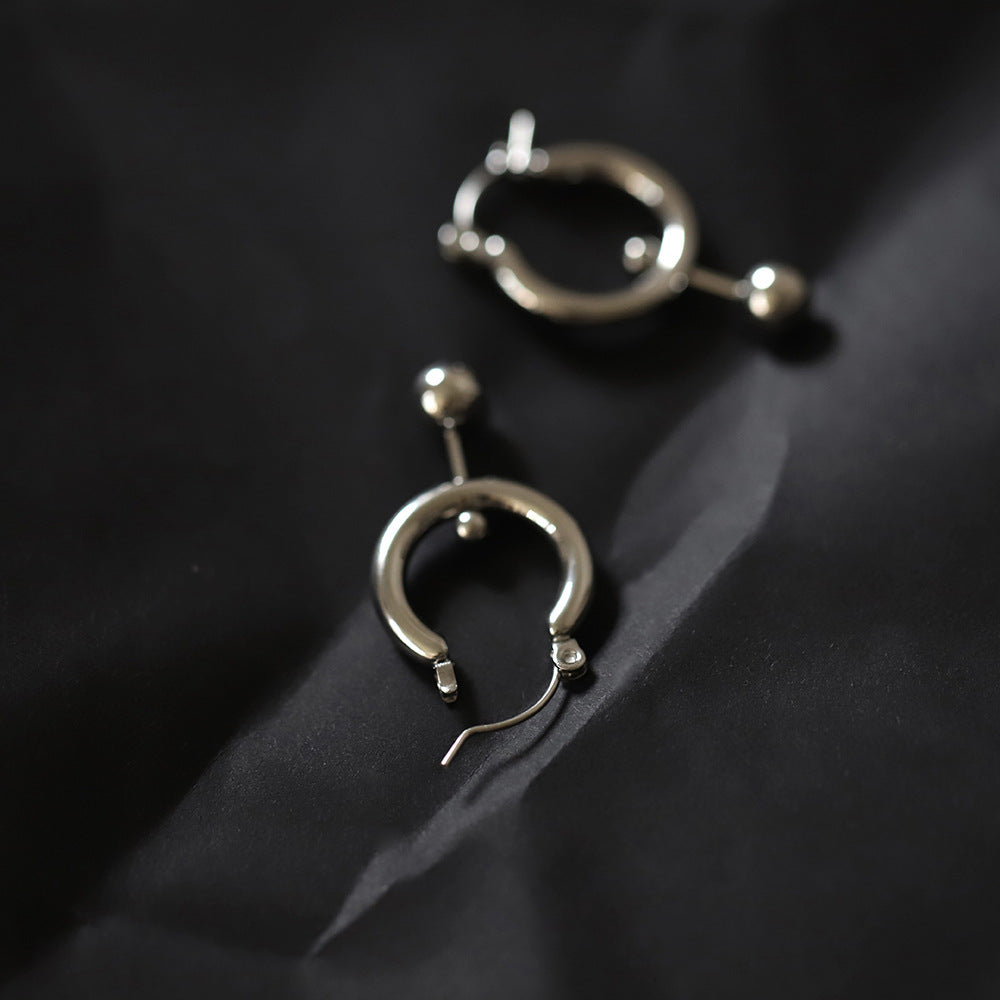Chunky Hoop Earrings With Ball Drop - Silvery - 5