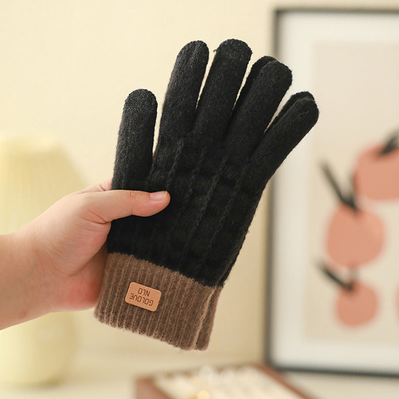 Contrast Cuff Knit Touchscreen Gloves - Black