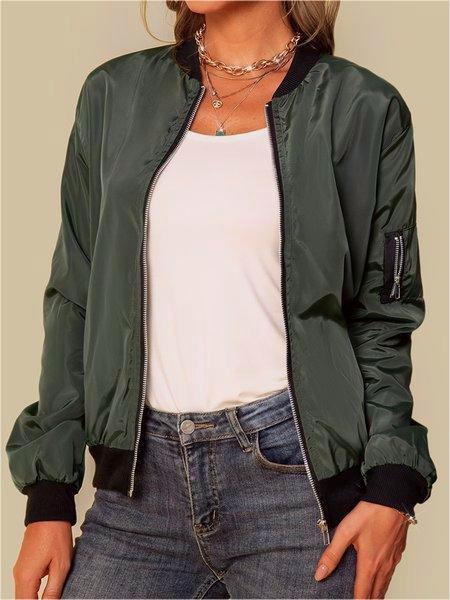 Ribbed Trim Zip Up Bomber Jacket