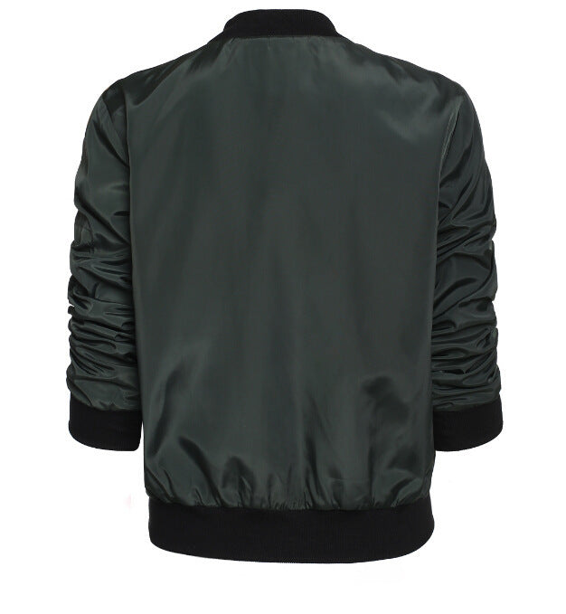 Ribbed Trim Zip Up Bomber Jacket - green - 3