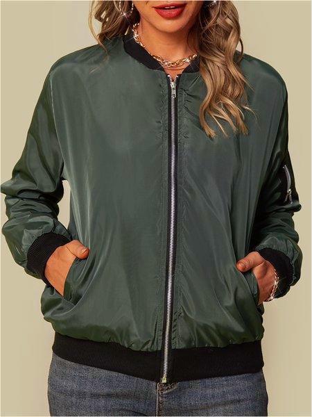 Ribbed Trim Zip Up Bomber Jacket - green - 7