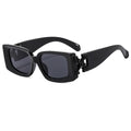 Bold Rectangle Sunglasses With Metal Hinge - Black