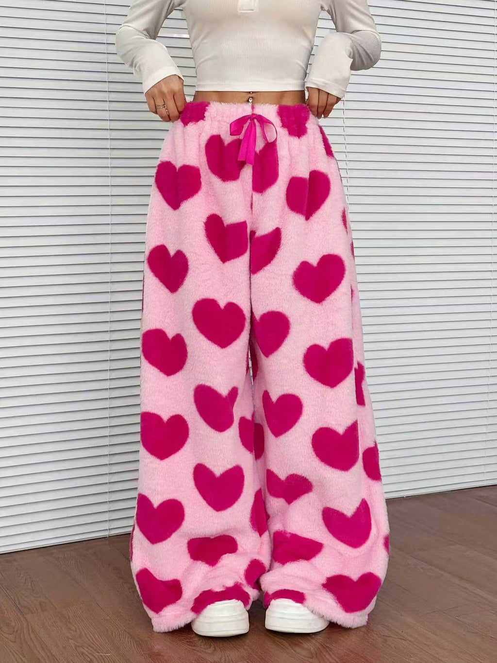Printed Plush Wide Leg Lounge Pants - Love_Pink