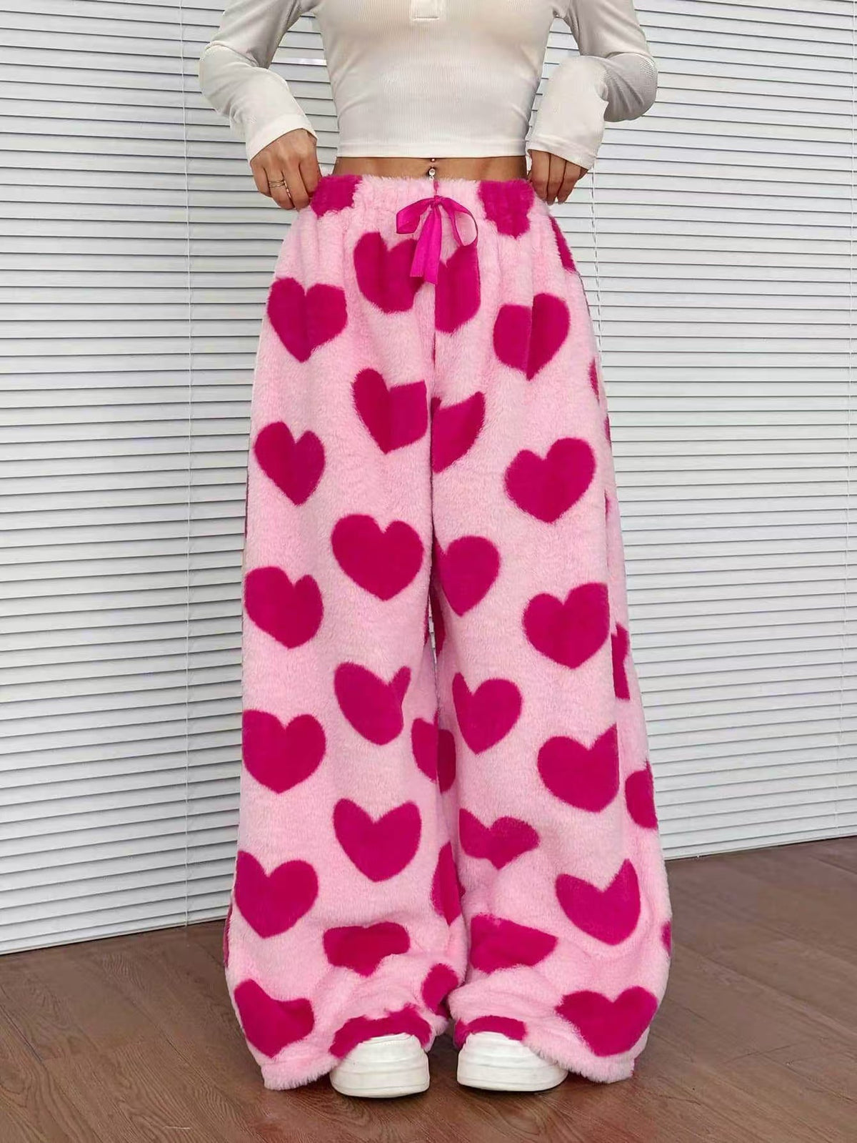 Printed Plush Wide Leg Lounge Pants - Love_Pink