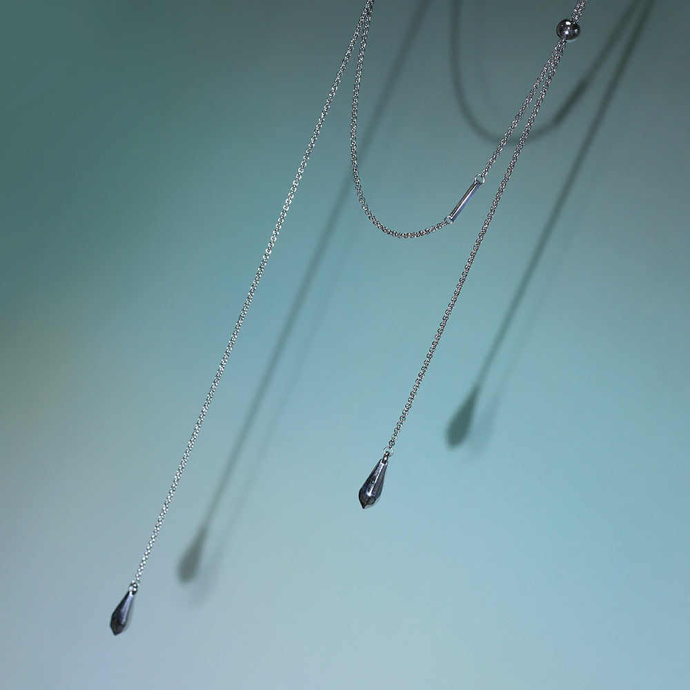 Sleek Cone Drop Slider Necklace - Silvery - 1