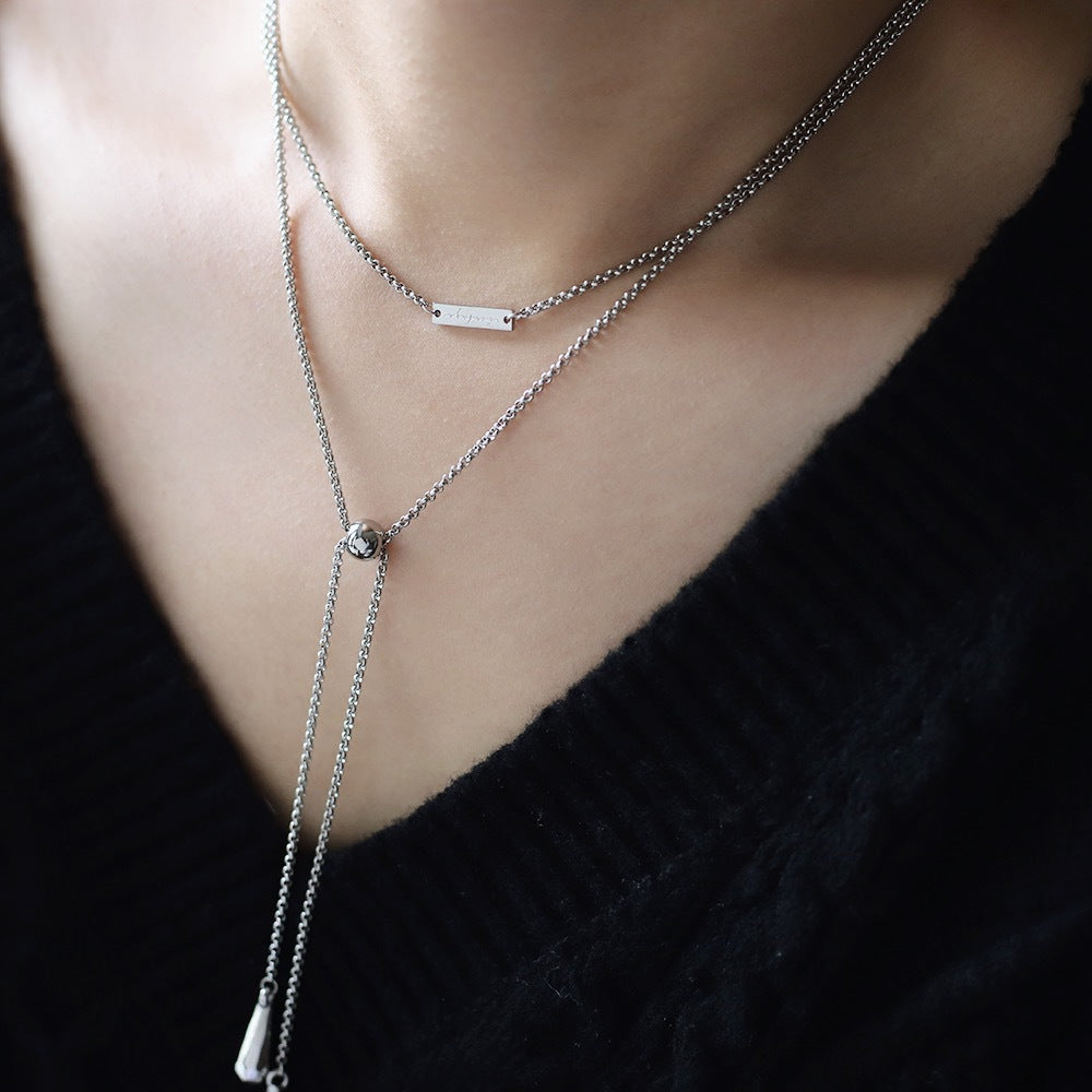 Sleek Cone Drop Slider Necklace - Silvery - 4