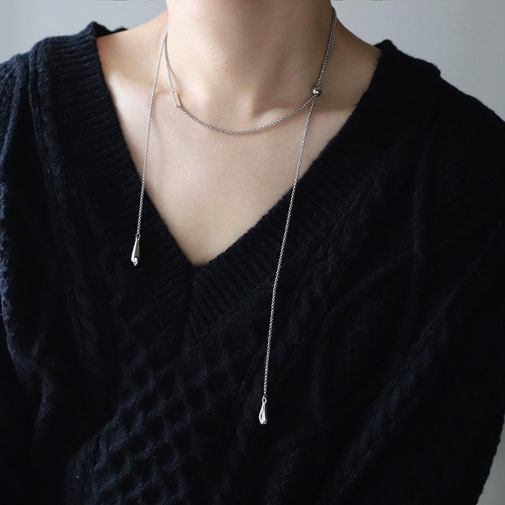 Sleek Cone Drop Slider Necklace - Silvery - 5