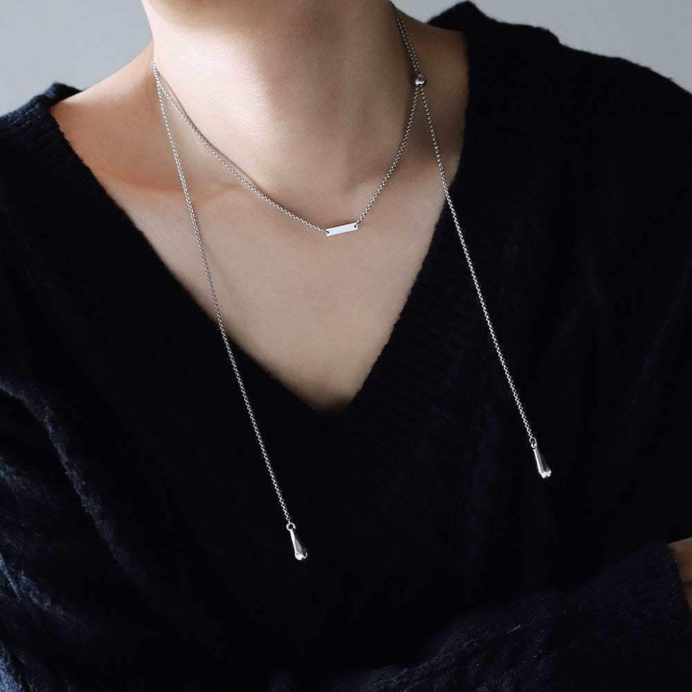 Sleek Cone Drop Slider Necklace - Silvery - 6
