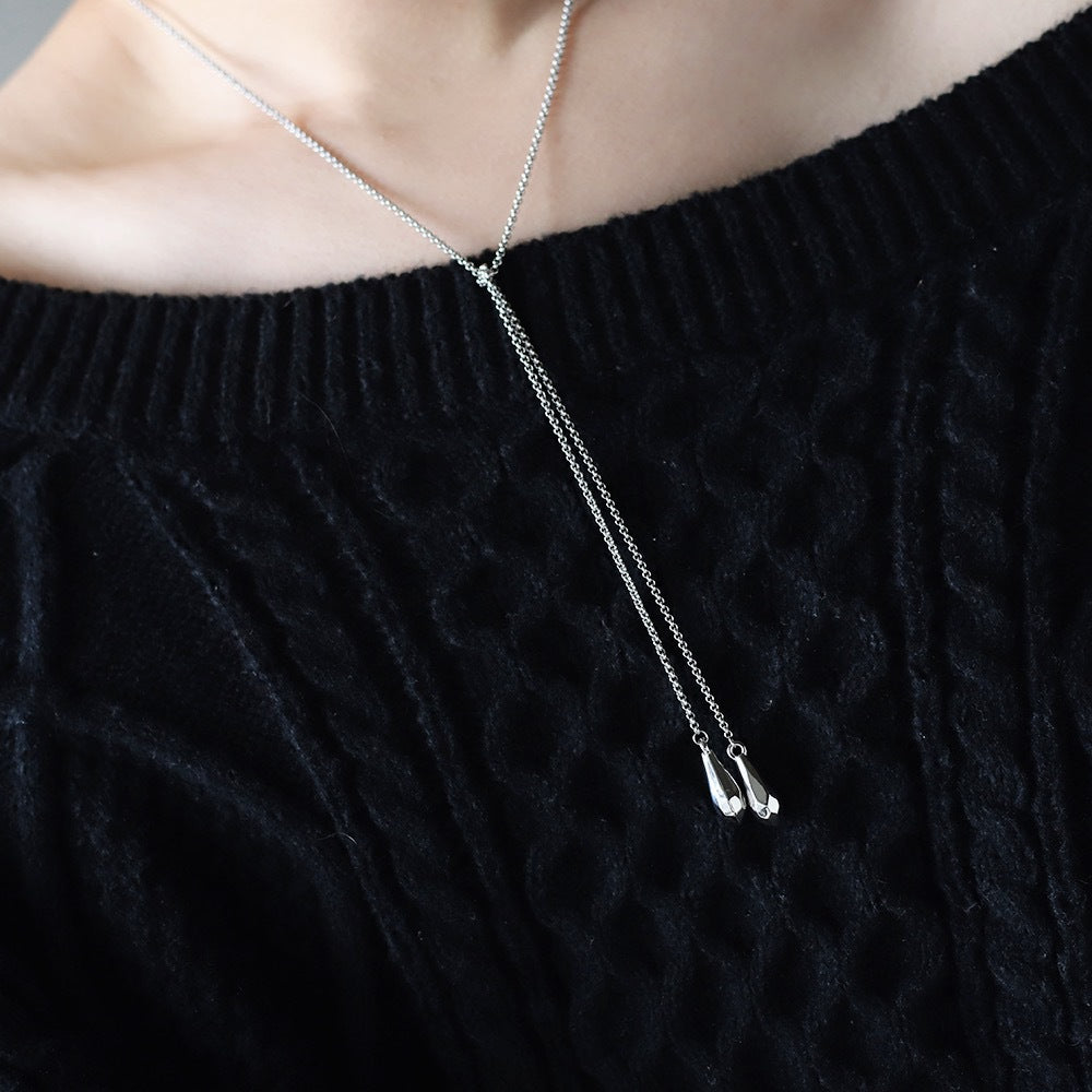 Sleek Cone Drop Slider Necklace - Silvery - 7