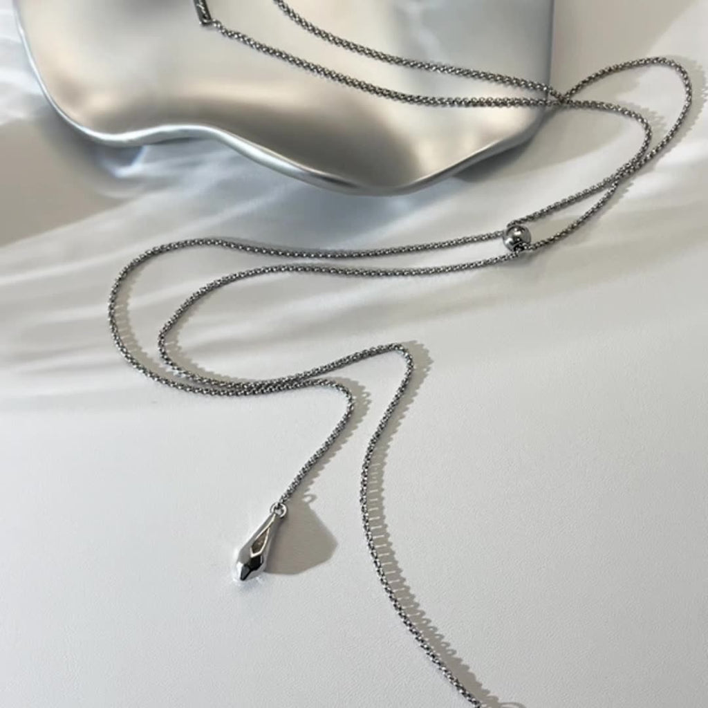 Sleek Cone Drop Slider Necklace - Silvery - 8