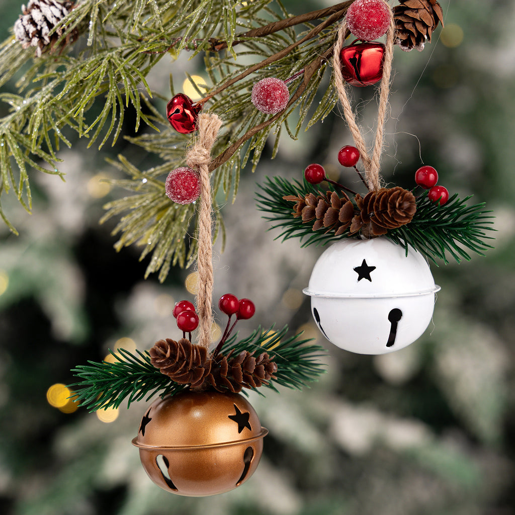 Rustic Jingle Bell Ornament with Pinecone Accent